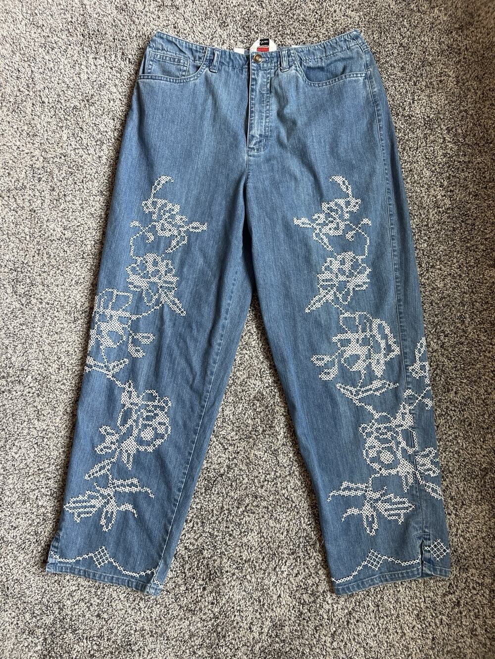 Talbots Vintage Embroidered Stretch Cropped Jeans Size 8 Cross-stitch Floral